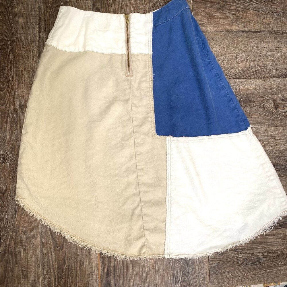 Holding Horses Patchwork Linen Blend Asymmetrical Skirt Sz 12 Lagom Cottagecore - Picture 11 of 16